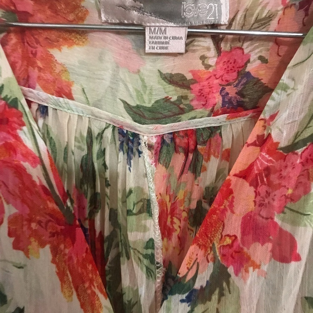 For ever 21 fan dress spring summer beach flair Sz M floral print - Picture 4 of 5